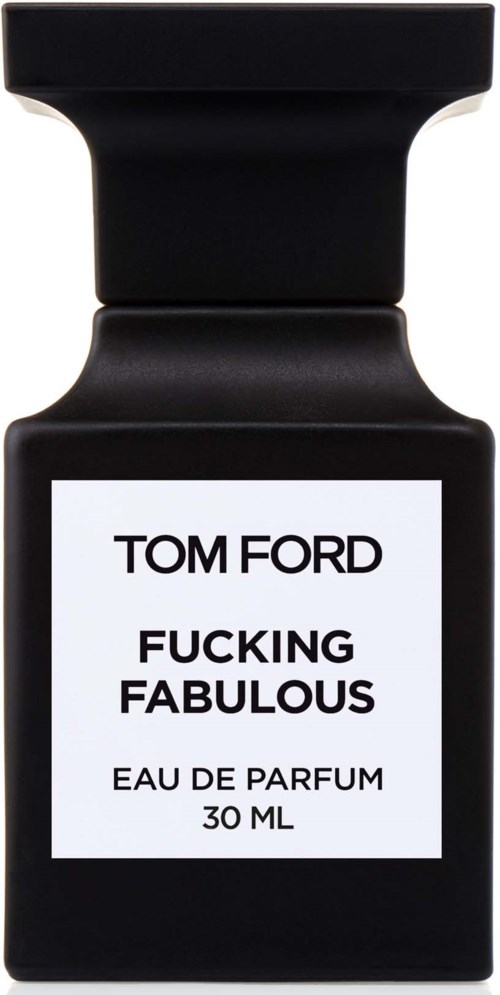 A black perfume bottle with a white label reading, "TOM FORD, FUCKING FABULOUS, EAU DE PARFUM, 30 ML."
