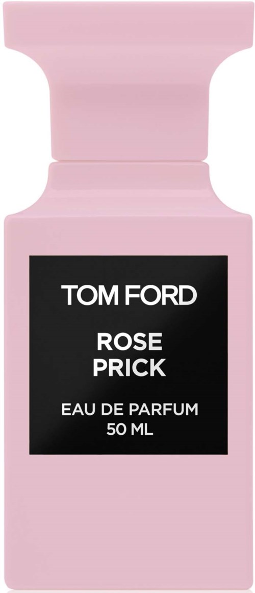 A pink perfume bottle labeled Tom Ford Rose Prick, 50 ml, Eau de Parfum.
