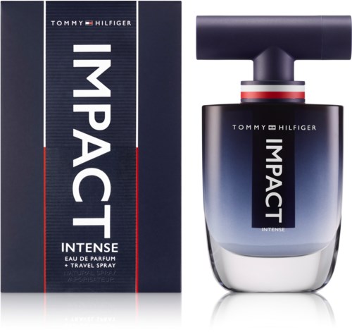 A perfume bottle with a gradient black to white design and a black T-shaped cap, next to a matching box.