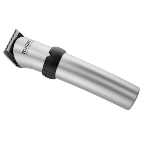 A silver and black electric hair trimmer with a grip, labeled "Tondeo Fit & Style."