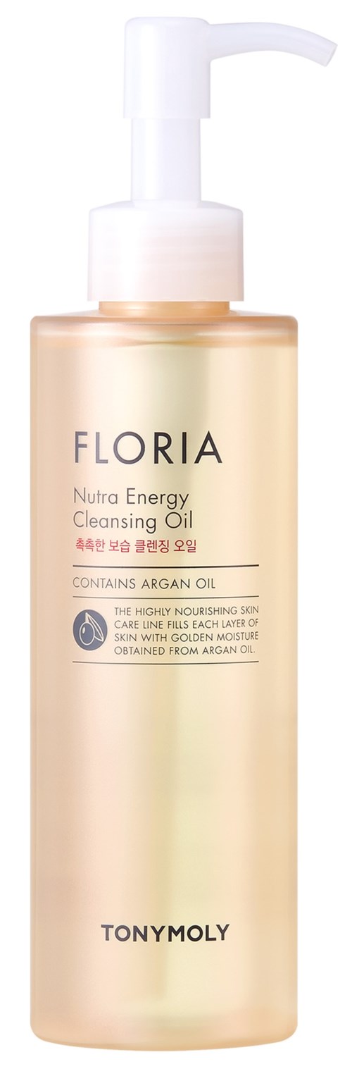 En flaska av Floria Nutra Energy Cleansing Oil från Tony Moly med pump.