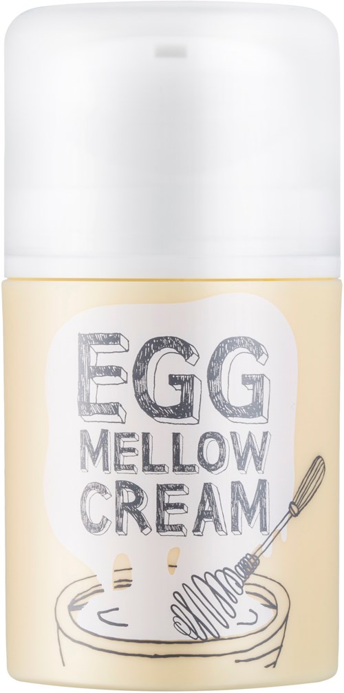 Eine Flasche mit Ei-Form Mallow-Cream mit einer Schneebesenzeichnung auf dem Etikett.