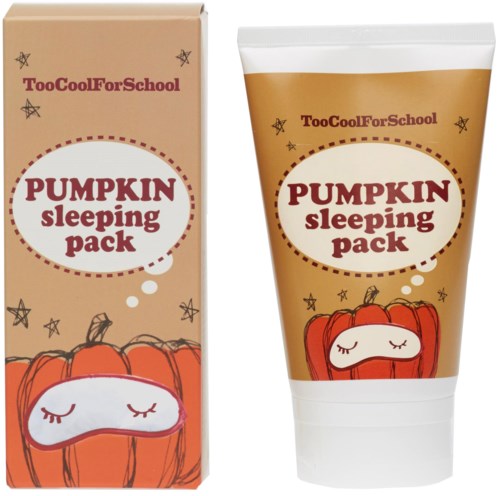 Ein Schlafmaske in Kürbisform und eine Tube mit ähnlichem Kürbisdesign und Text für eine Schlafpackung.