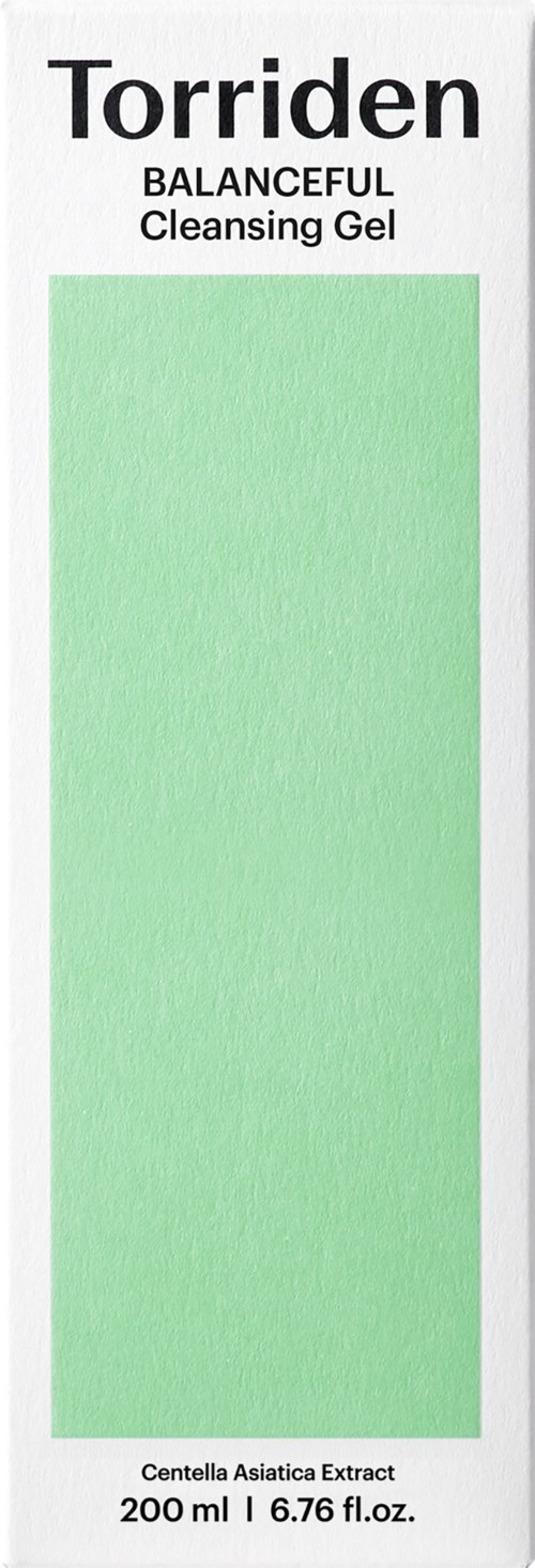 Hautpflegeprodukt in einer weißen Schachtel mit grünem Gel, beschriftet 'Torriden Balanceful Cleansing Gel'.