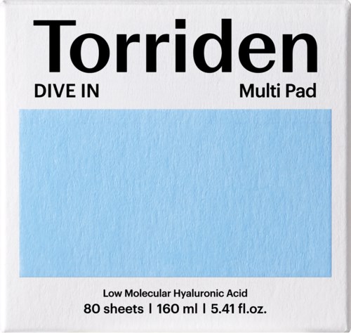 A light blue sheet of hydrogel for skincare, labeled 'Torriden' with details about ingredients and quantity.