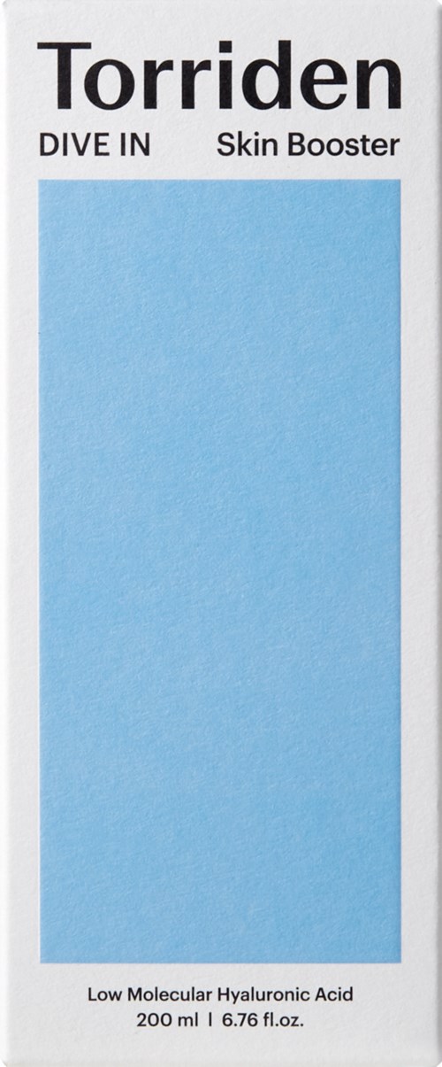 A skincare product named Torriden Skin Booster with a blue applicator sponge inside. It includes hyaluronic acid.