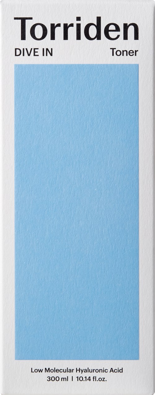 A box labeled 'Torriden' with blue space, and text about toner and hyaluronic acid below.