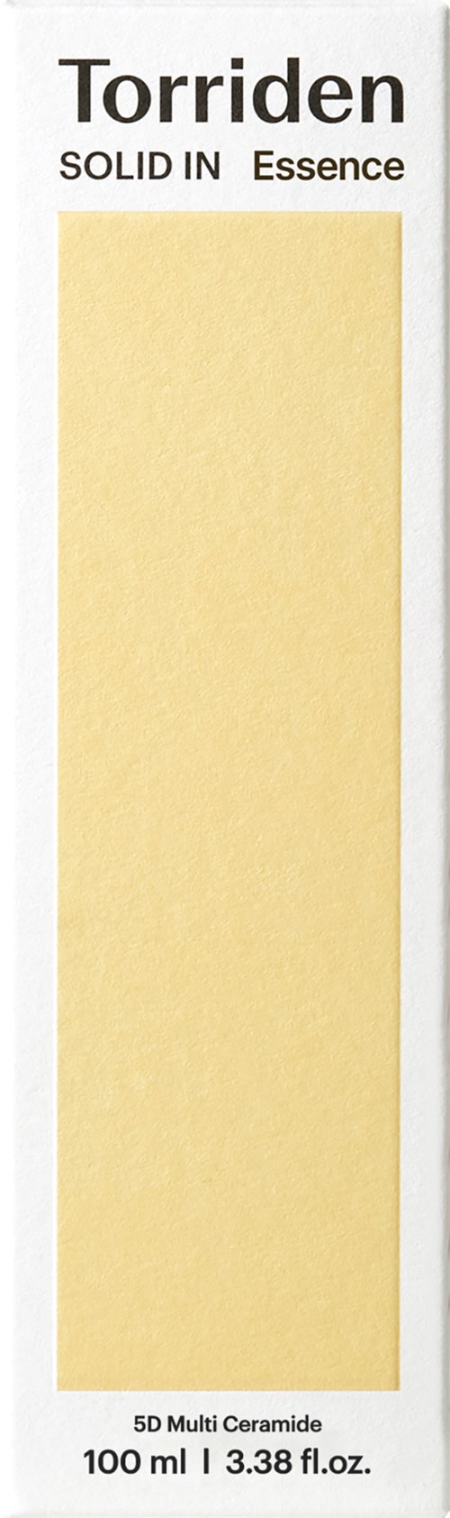 A tall white box with the words "Torriden" and "SOLID IN Essence" on top, containing a yellow stick.