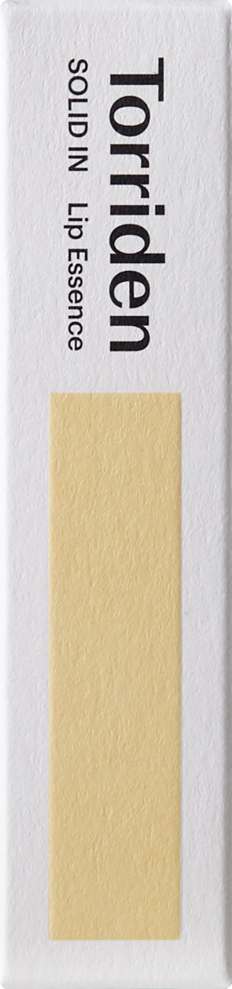 Lip balm named Torriden, solid in lip essence, with a beige label, packaging looks sleek and simple.