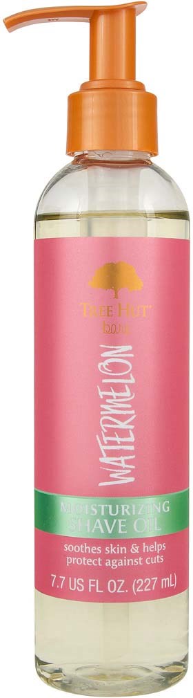 Eine rosa Flasche mit orangefarbener Pumpe und einem Etikett, das "Watermelon" und "Stunning Aloe" sagt. Es beruhigt die Haut.