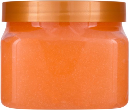 En oransje krukke med hudpleieprodukt og matchende lokk. Krukken er ugjennomsiktig og rund. Ingen etikett synlig.