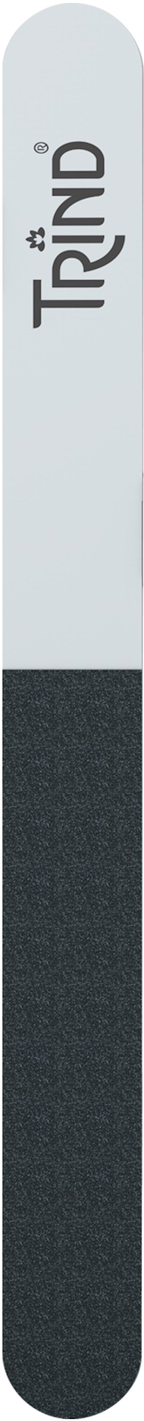 A nail file with a white top and black bottom, labeled 'TRIND'.