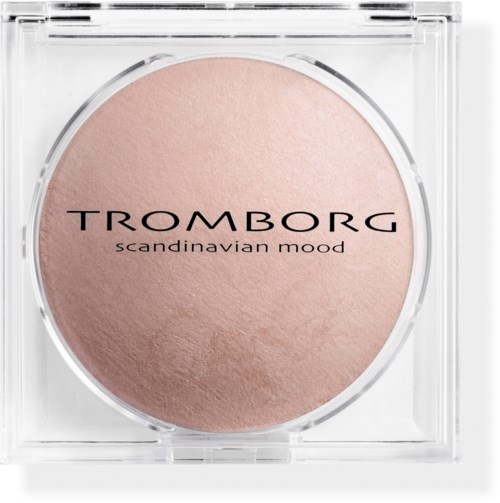 A compact with light pink blush inside, labeled 'TROMBORG Scandinavian Mood', in clear plastic packaging.