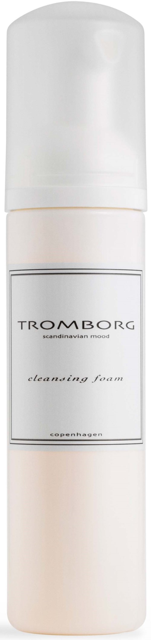 Eine weiße Flasche mit dem Label Tromborg Reinigungsschaum mit Pumpspender.