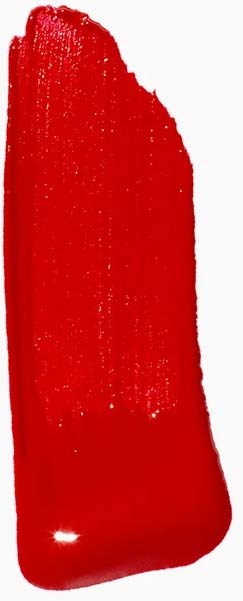 Ein großer roter Lippenstiftstrich auf weißem Hintergrund.