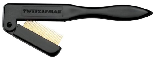 A black lint remover with a handle and a brush, labeled "Tweezer Man".