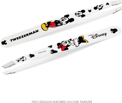 Zwei weiße Pinzette mit Mickey-Maus-Design, mit verschiedenen Mickey-Bildern und Disney-Logos.