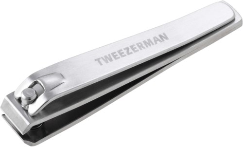 A metal nail clipper with the brand name Tweezerman on it.