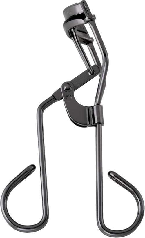 A curling iron with a clamp, handle, and a long barrel for styling hair.