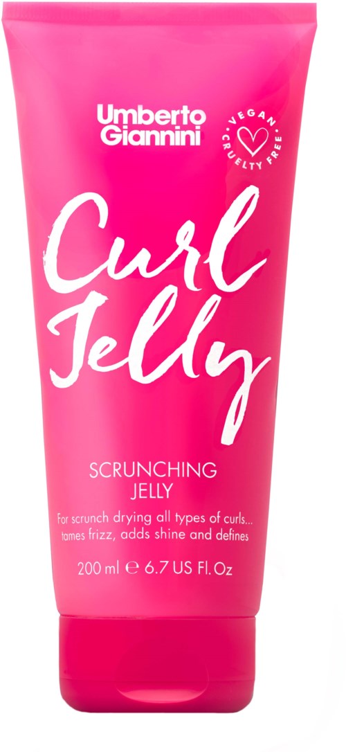 Rosa tub märkt 'Curl Jelly' av Umberto Giannini, för lockigt hår, 200 ml.