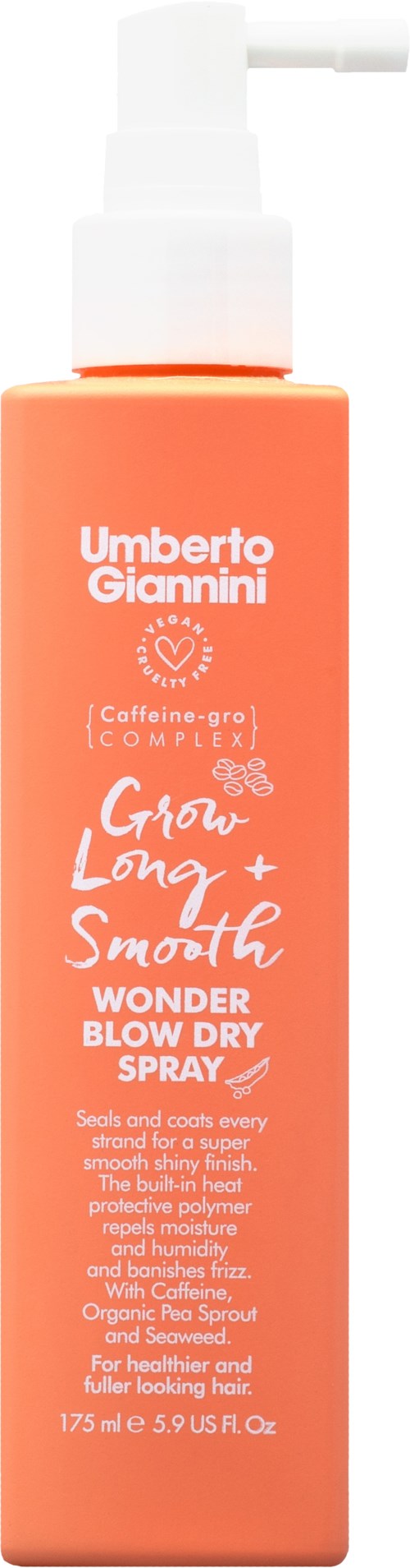 Eine Flasche Wonder Blow Dry Spray für langes, glattes Haar. Es verspricht Glanz und Anti-Kräuselung.