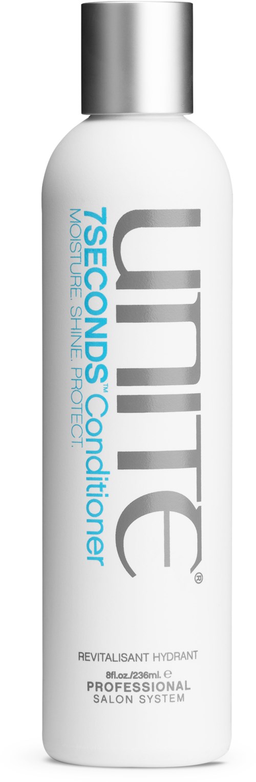A white bottle with a silver cap labeled 'Unite TSeconds Conditioner' in blue and gray text.