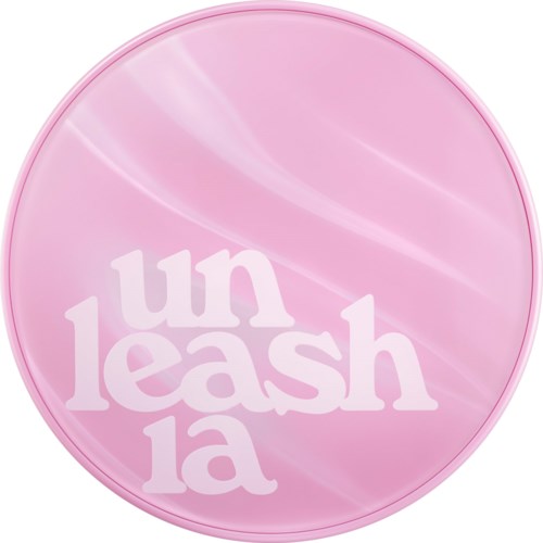 Rund rosa behållare med vit text som säger 'unleash la' i lekfull stil.
