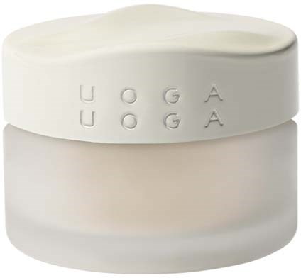 Ein weißer Behälter mit einem Deckel, eingraviert mit UOGA UOGA, möglicherweise ein Kosmetik- oder Hautpflegeprodukt.