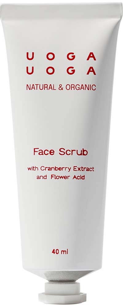 Eine weiße Tube mit der Aufschrift 'OOGA UOGA', 'NATURAL & ORGANIC' und 'Face Scrub', enthält 40 ml.