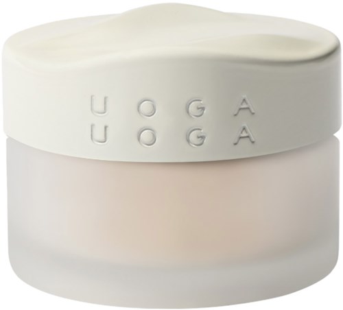 Ein runder weißer Behälter mit Deckel, mit dem Wort "UOGA" geprägt.