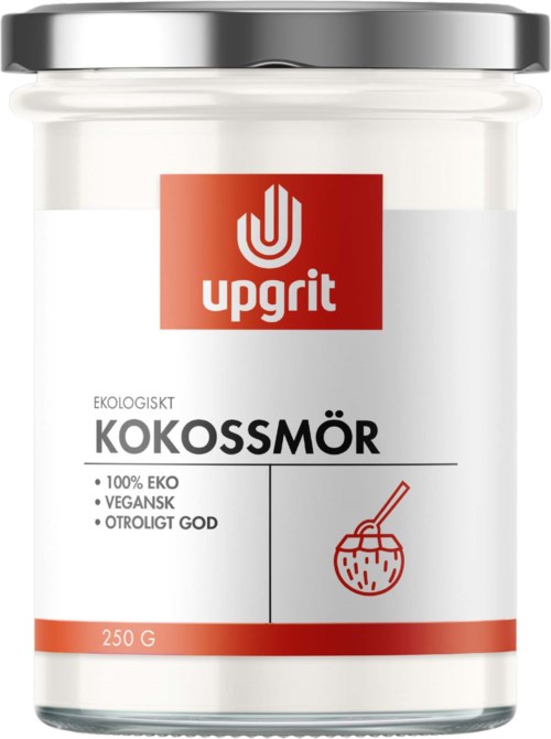 A jar of coconut spread labeled organic, vegan, and very good, weighing 250 grams.