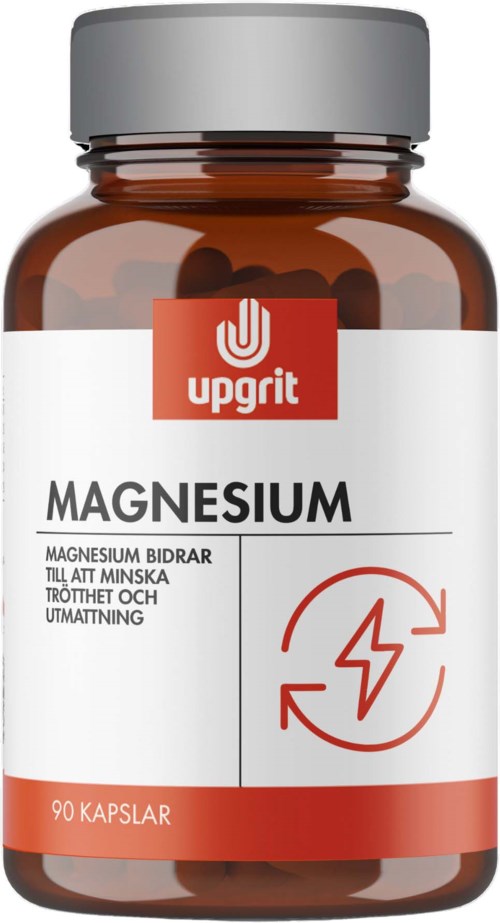 Container of magnesium supplements with a label, including a lightning bolt symbol and the number 90.