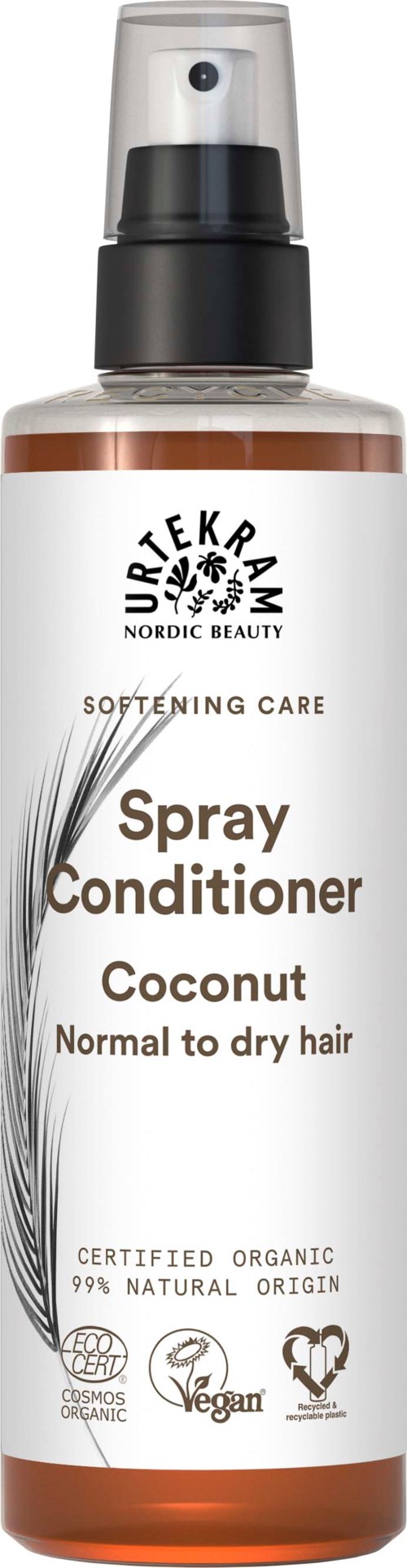 Spraydose voor verzorgend droog of normaal haar, met kokosgeur, biologisch en veganistisch.