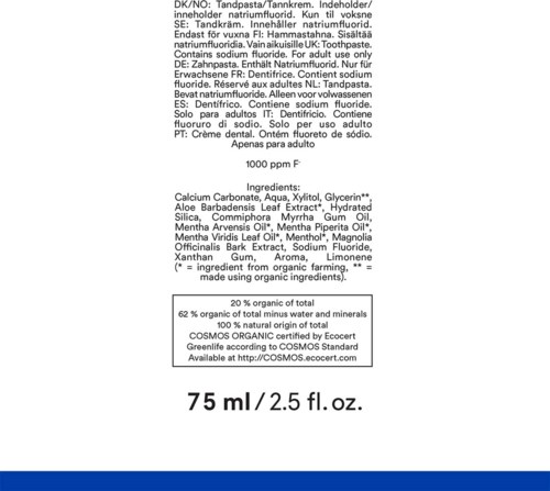 This is a label with ingredients, usage info, and volume of a solution or supplement. Main ingredients include calcium, aloe, and Mentha.