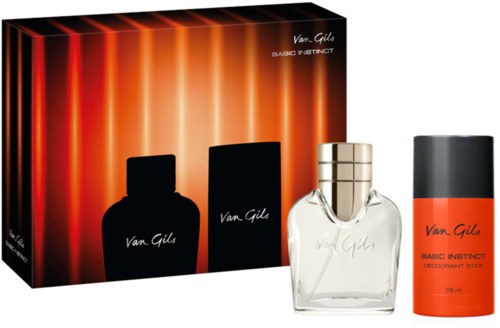 Van Gils Basic Intrinct deodorant gift set with three bottles in black and orange packaging.