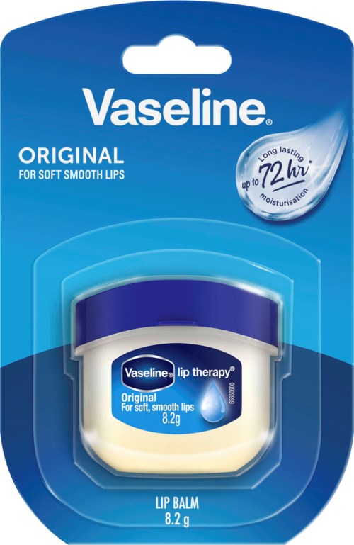 Vaseline huulipuna rasia sinisellä pakkauksella, sisältää 8,2 g, tarkoitettu pehmeille, sileille huulille.