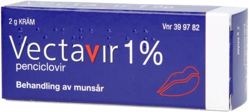 Box of Vectavir 1% penicillin cream for mouth ulcers.