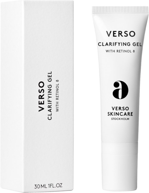 Een tube en doos van Verso Clarifying Gel met Retinol 8.