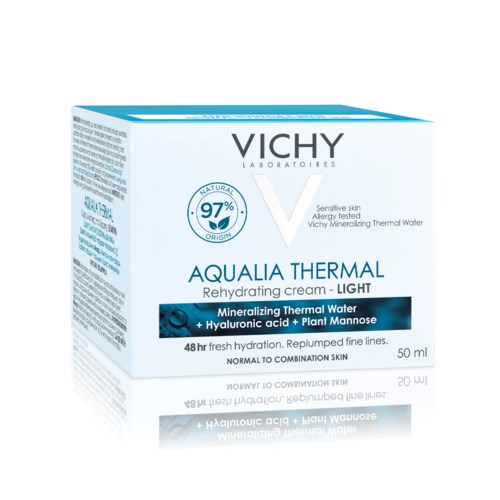 Vichy Aqualia Thermal Creme für trockene Haut, enthält Thermalwasser, Hyaluronsäure und Pflanzenmannose, 50 ml.