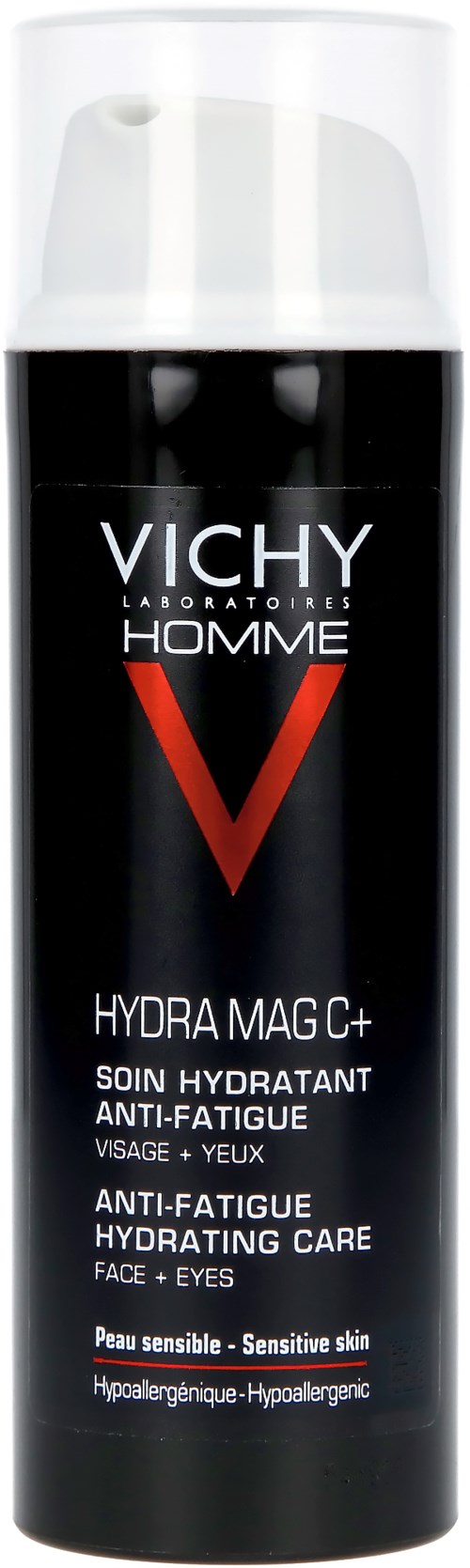 Vichy Homme Hydra Mag+ feuchtigkeitsspendende Pflege für Gesicht und Augen, gegen Müdigkeit, für empfindliche Haut, hypoallergen.