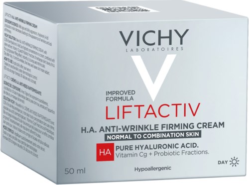 Vichy Liftactiv Creme für normale bis Mischhaut mit Hyaluronsäure und probiotischen Fraktionen.