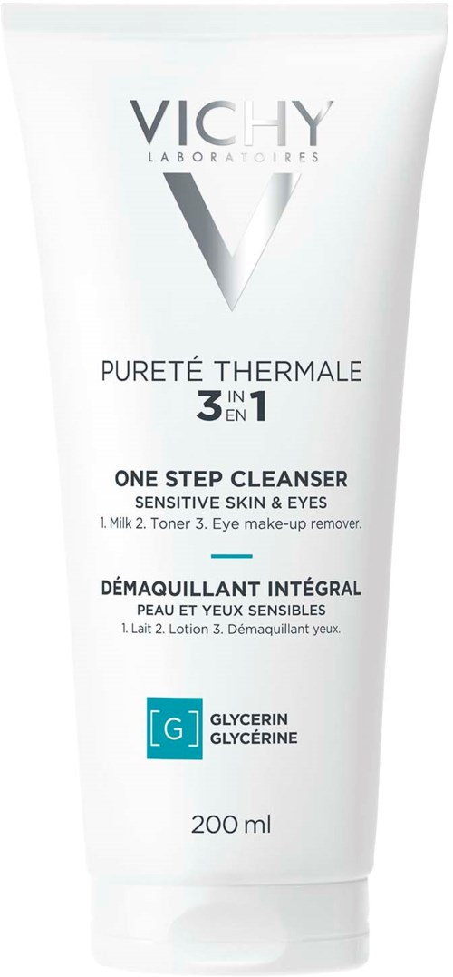 Vichy Purété Thermale 3-in-1 Reiniger für empfindliche Haut und Augen, mit Glycerin, in 200ml Tube.