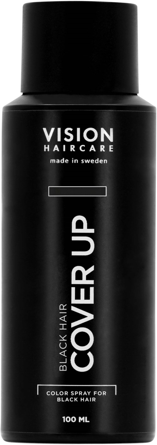 Schwarze Haarspraydose mit 'Vision Haircare' Beschriftung.