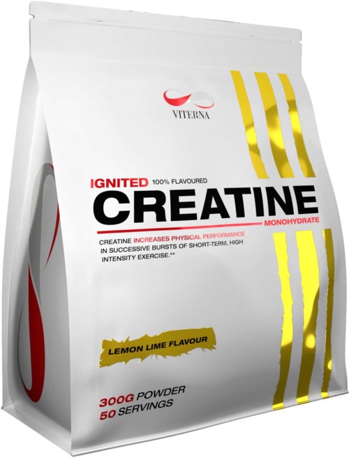 It is a white bag of creatine powder with yellow stripes, lemon lime flavor, for sports supplement use.