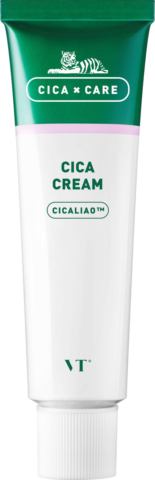Een tube Cica Cream van Cica Care met een groen-witte label, een tijgerlogo bovenaan, en tekst die de productnaam aangeeft.