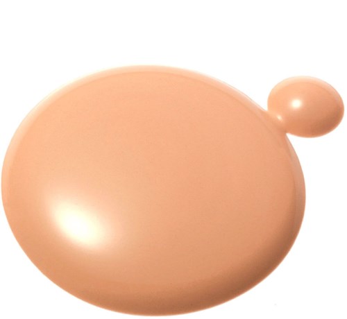 Iso, kiiltävä persikan värinen pallo, jossa on pienempi pallo toisella puolella.