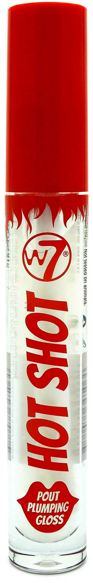 Een lipgloss tube genaamd "Hot Shot" met vlammenontwerp en rode dop.