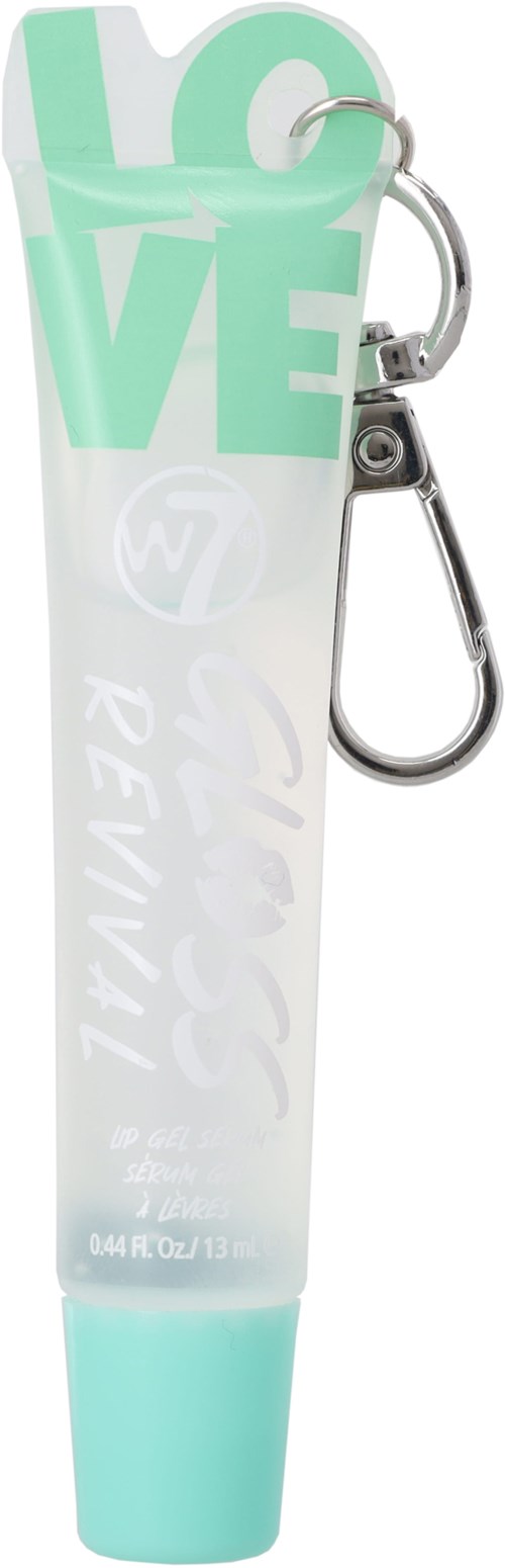 A small clear plastic tube with green and white text that says LOVE, attached to a metal clip.