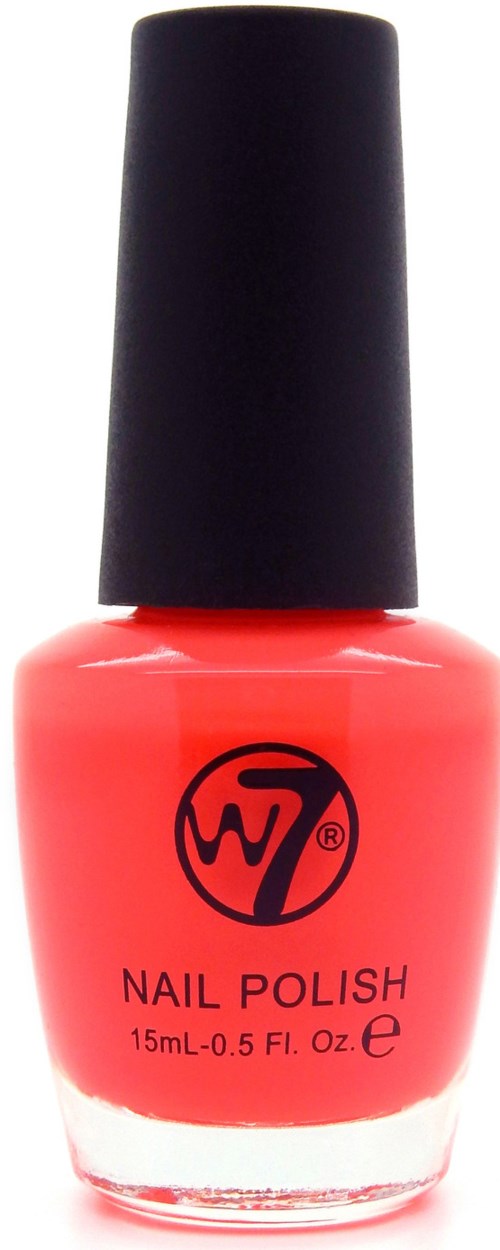 Vaaleanpunainen kynsilakkapullo, musta kansi, logo ja teksti "Nail Polish".