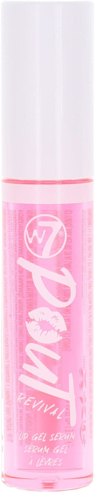 Roze lipgloss in heldere tube met witte dop, gemerkt W7 Power.